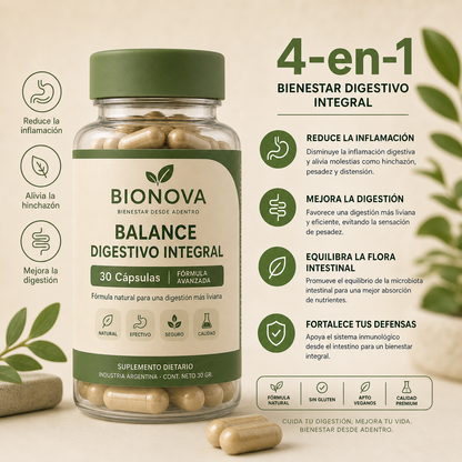 SUPLEMENTO DIGESTIVO 4 EN 1 - La fórmula natural para una digestión más liviana, menos hinchazón y más bienestar todos los días.