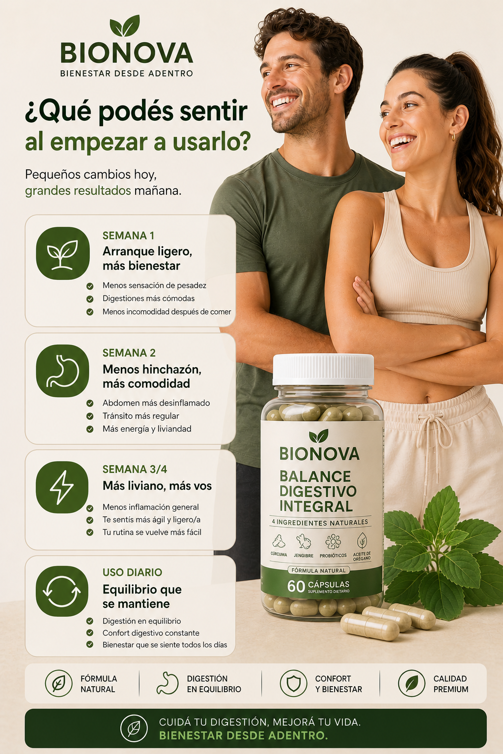 SUPLEMENTO DIGESTIVO 4 EN 1 - La fórmula natural para una digestión más liviana, menos hinchazón y más bienestar todos los días.