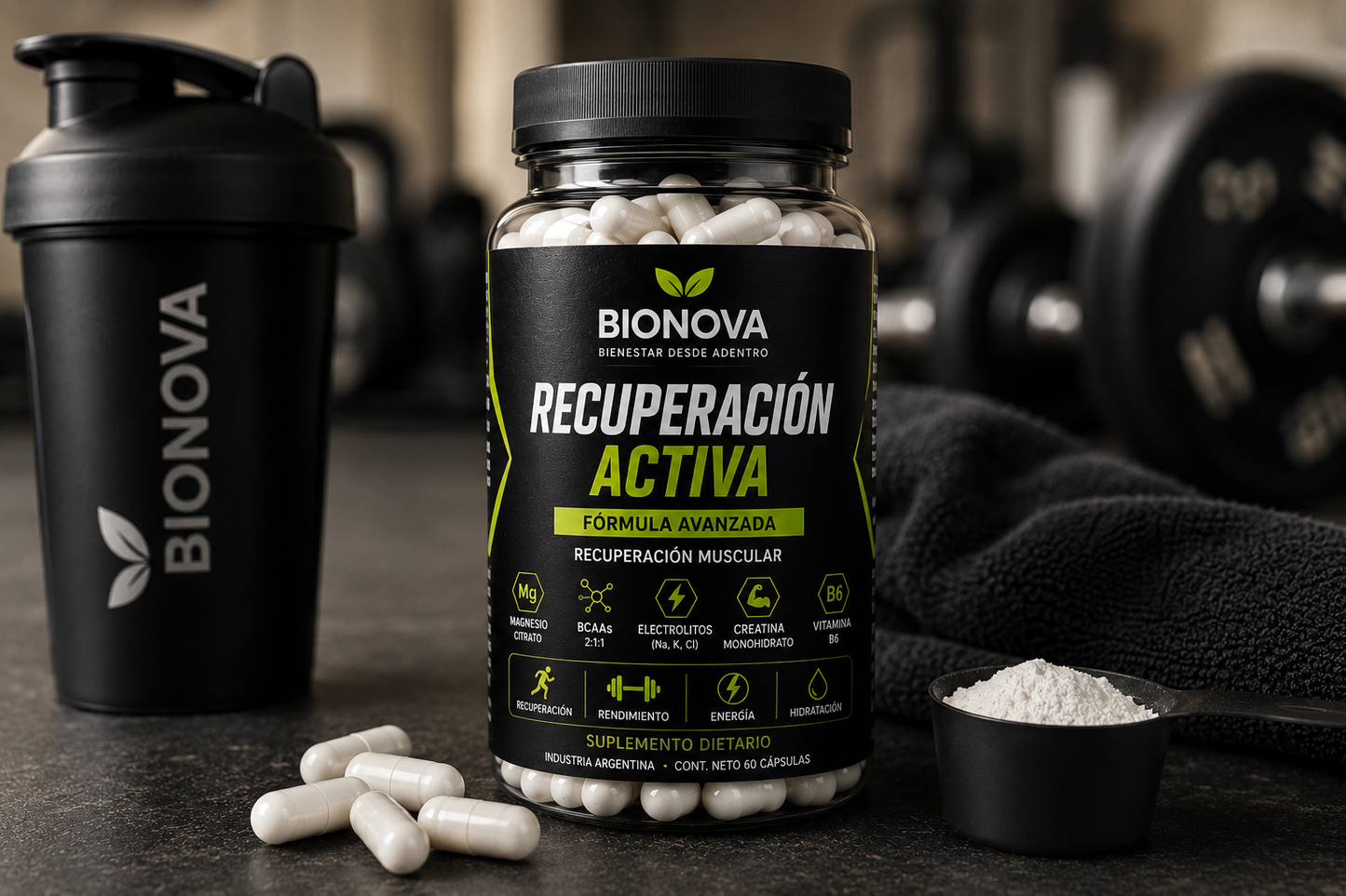 SUPLEMENTO DEPORTIVO 5 EN 1. Entrená fuerte. Recuperá mejor. Volvé con más energía.